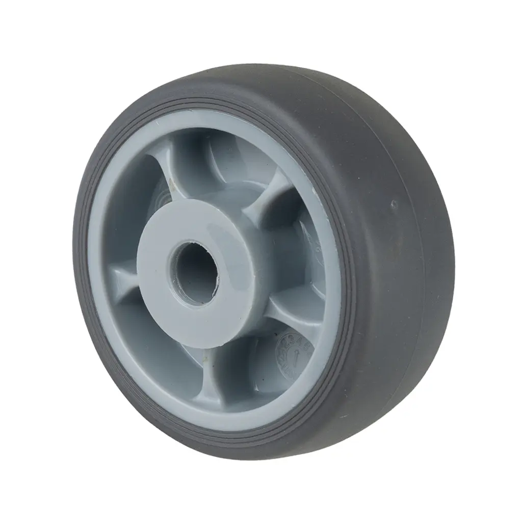 B43.081 Wheel series 80mm grey thermoplastic rubber on polypropylene centre 12mm bore hub length 40mm plain bearing 100kg