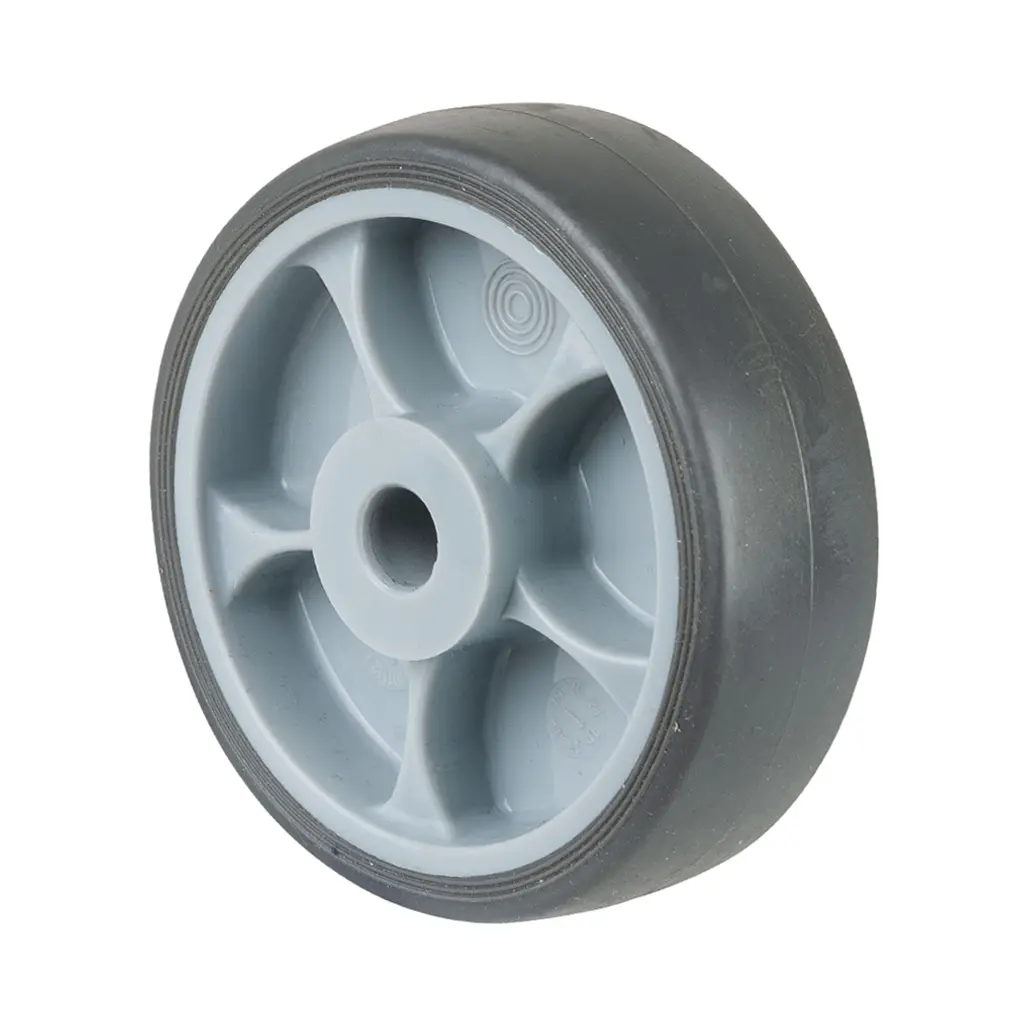 B43.101 Wheel series 100mm grey thermoplastic rubber on polypropylene centre 12mm bore hub length 40mm plain bearing 110kg