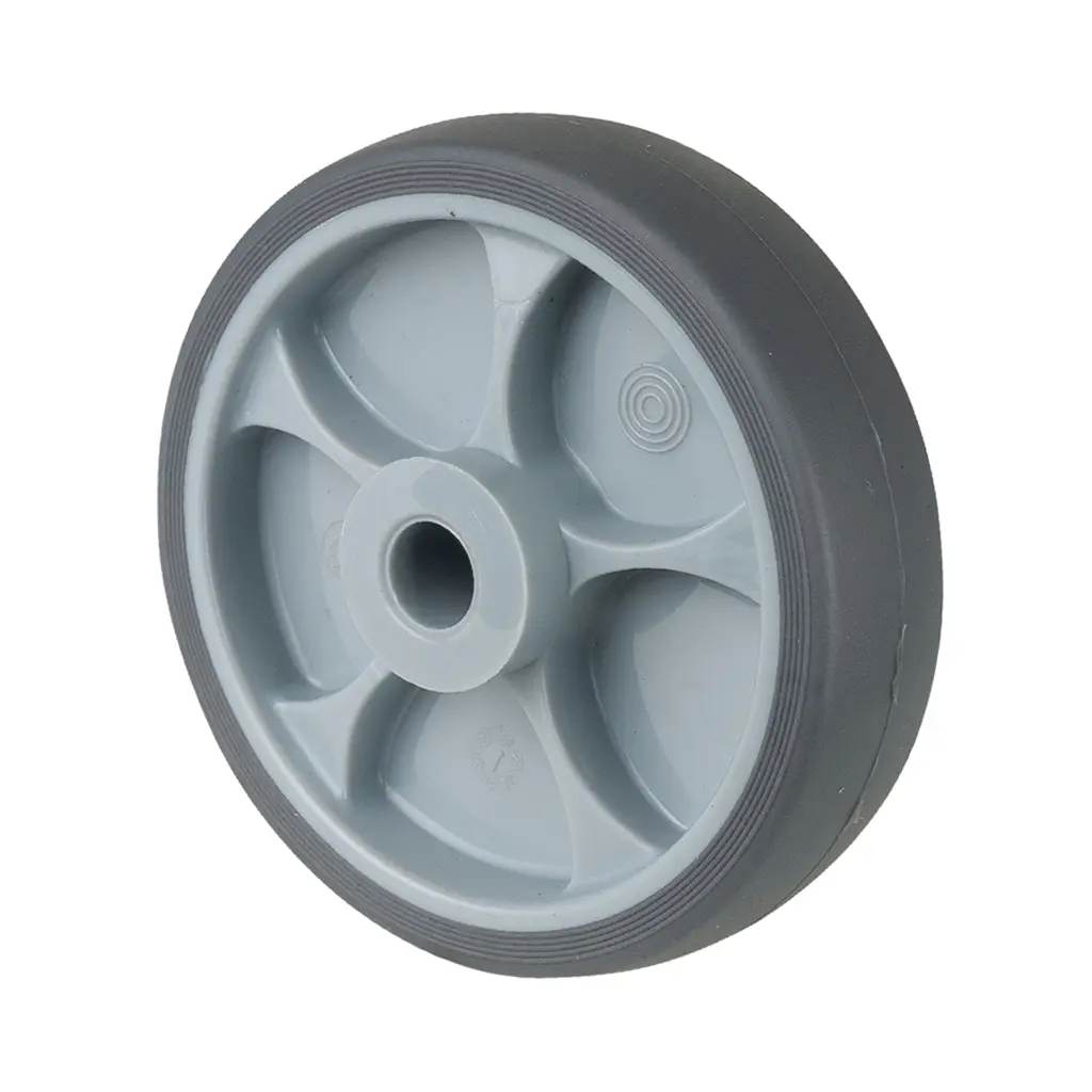 B43.126 Wheel series 125mm grey thermoplastic rubber on polypropylene centre 15mm bore hub length 50mm plain bearing 120kg