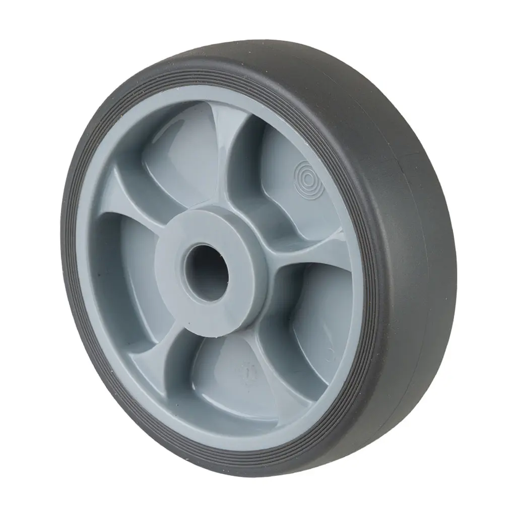 B43.161 Wheel series 160mm grey thermoplastic rubber on polypropylene centre 20mm bore hub length 60mm plain bearing 200kg