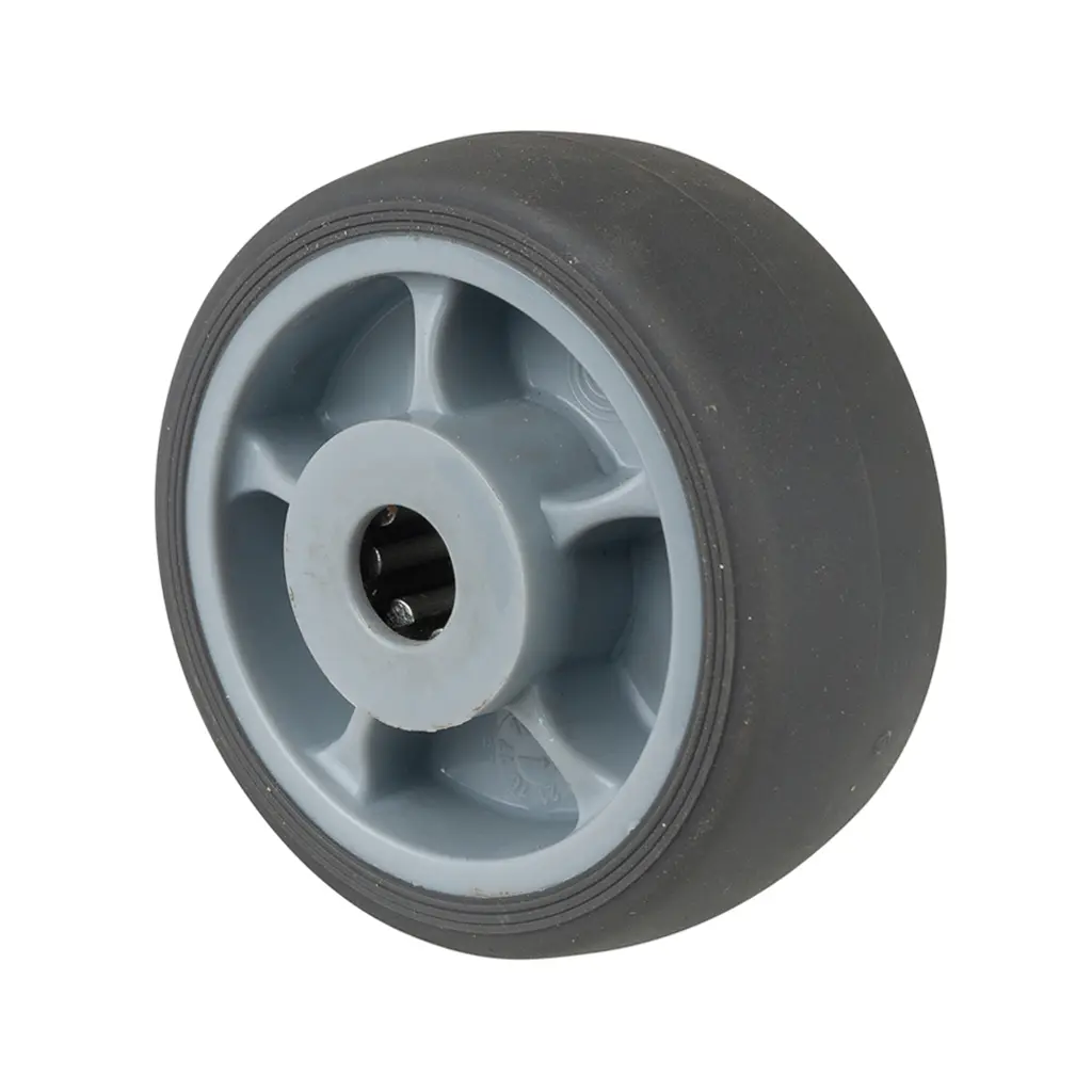 B44.081 Wheel series 80mm grey thermoplastic rubber on polypropylene centre 12mm bore hub length 40mm roller bearing 100kg