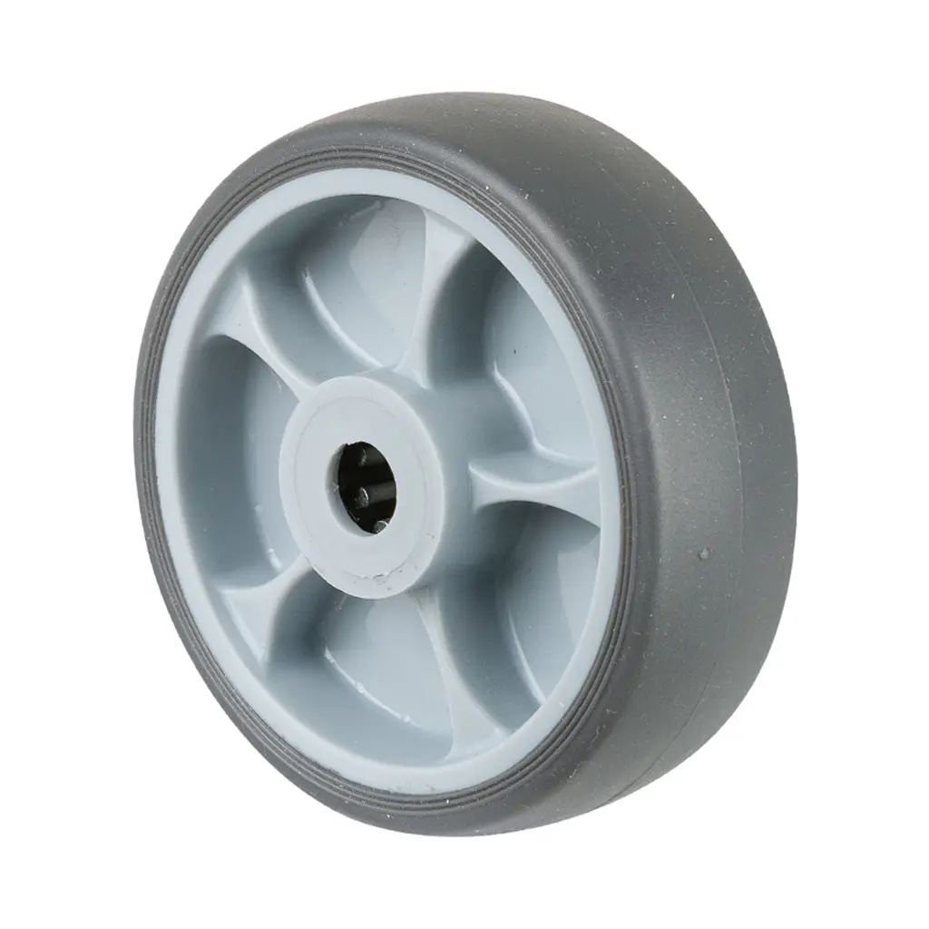 B44.101 Wheel series 100mm grey thermoplastic rubber on polypropylene centre 12mm bore hub length 40mm roller bearing 110kg