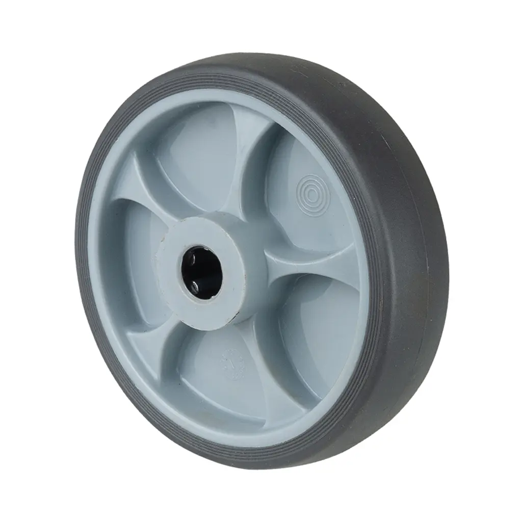 B44.126 Wheel series 125mm grey thermoplastic rubber on polypropylene centre 15mm bore hub length 50mm roller bearing 120kg