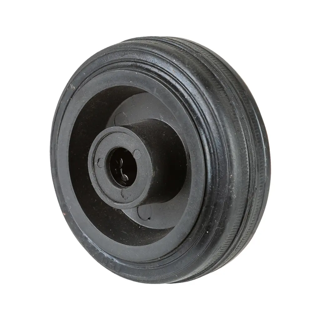 B45.080 Wheel series 80mm black rubber on polypropylene centre 12mm bore hub length 40mm roller bearing 50kg