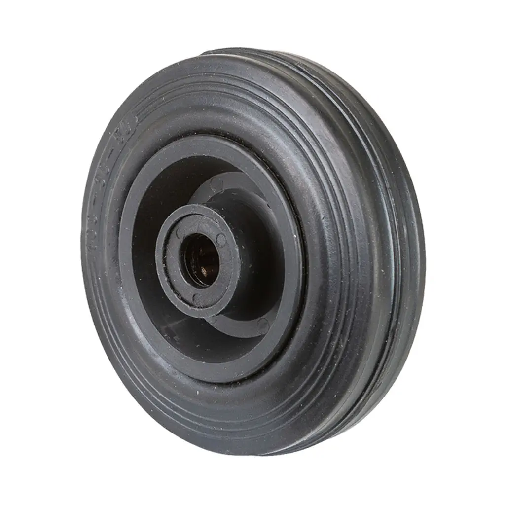 B45.100 Wheel series 100mm black rubber on polypropylene centre 12mm bore hub length 40mm roller bearing 70kg