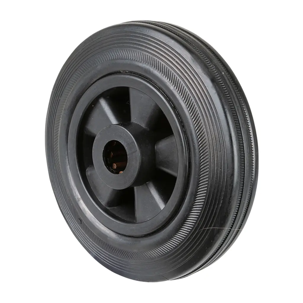 B45.160 Wheel series 160mm black rubber on polypropylene centre 20mm bore hub length 60mm roller bearing 135kg