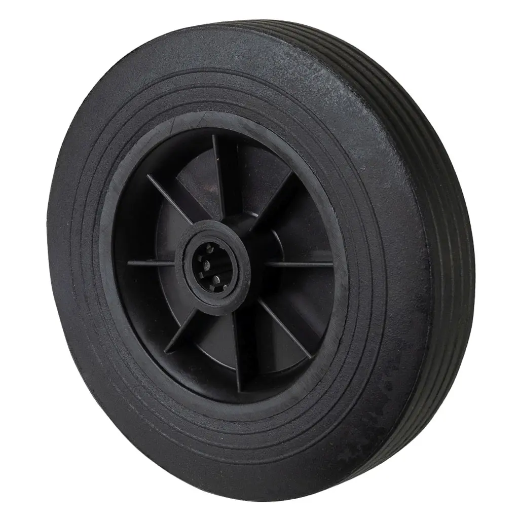 B45.250 Wheel series 250mm black rubber on polypropylene centre 20mm bore hub length 60mm roller bearing 250kg