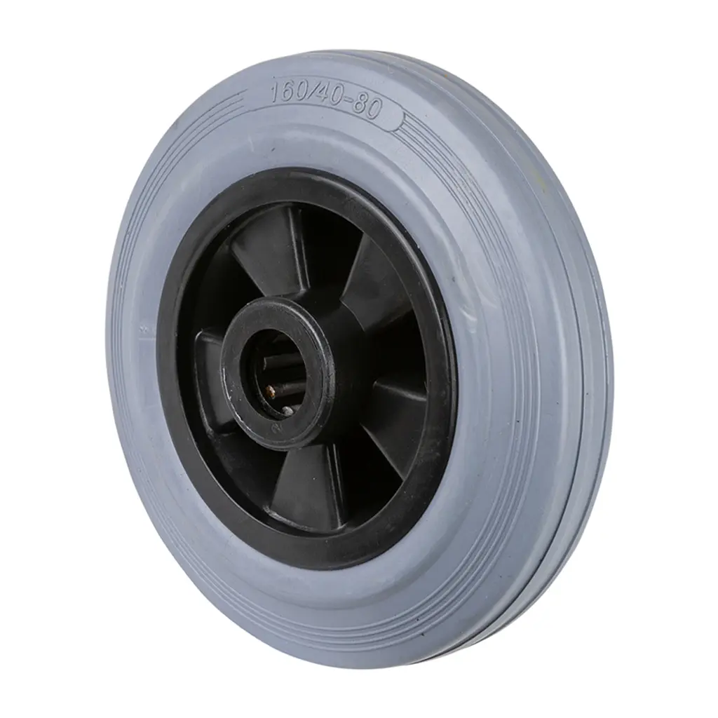 B46.160 Wheel series 160mm grey rubber on polypropylene centre 20mm bore hub length 60mm roller bearing 135kg