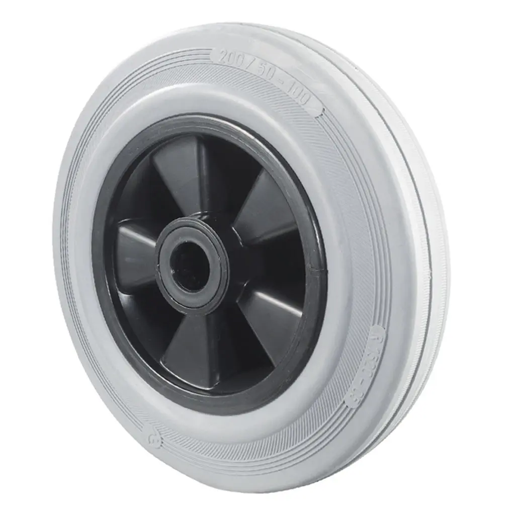 B46.200 Wheel series 200mm grey rubber on polypropylene centre 20mm bore hub length 60mm roller bearing 205kg