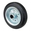 B55.150 Wheel series 150mm black rubber on zinc plated steel centre 20mm bore hub length 49mm roller bearing 160kg