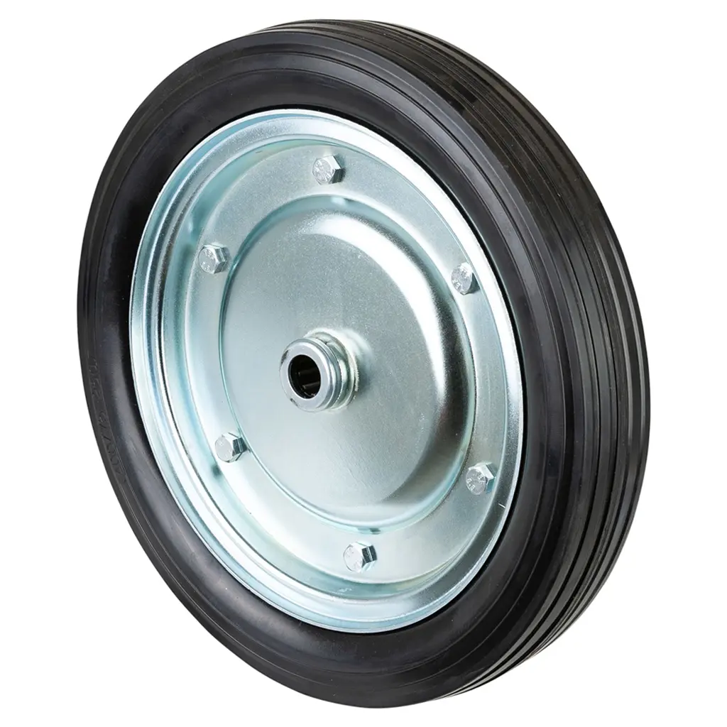 B55.400 Wheel series 400mm black rubber on zinc plated steel centre 25mm bore hub length 75mm roller bearing 400kg