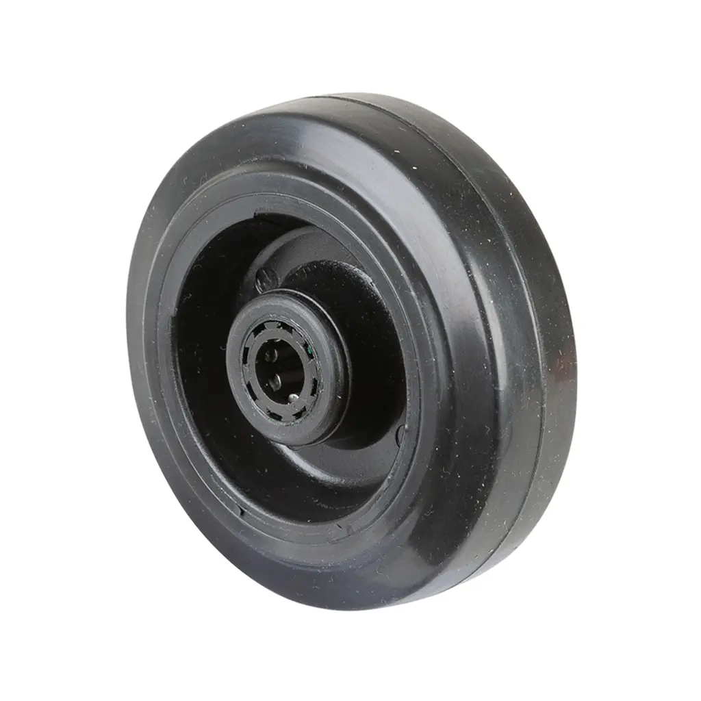 B60.100 Wheel series 100mm black elastic rubber on polypropylene centre 12mm bore hub length 40mm roller bearing 140kg