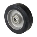 B80.127 Wheel series 125mm black elastic rubber on aluminium centre 15mm bore hub length 40mm ball bearings 180kg