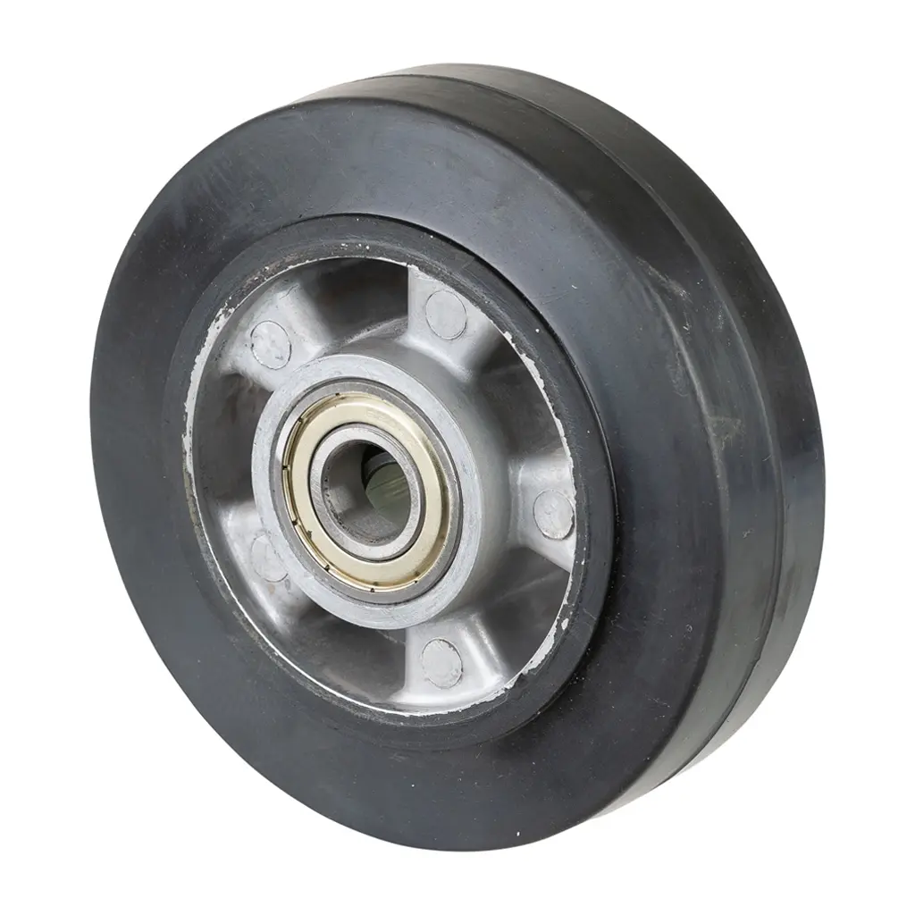 B80.160 Wheel series 160mm black elastic rubber on aluminium centre 20mm bore hub length 60mm ball bearings 350kg