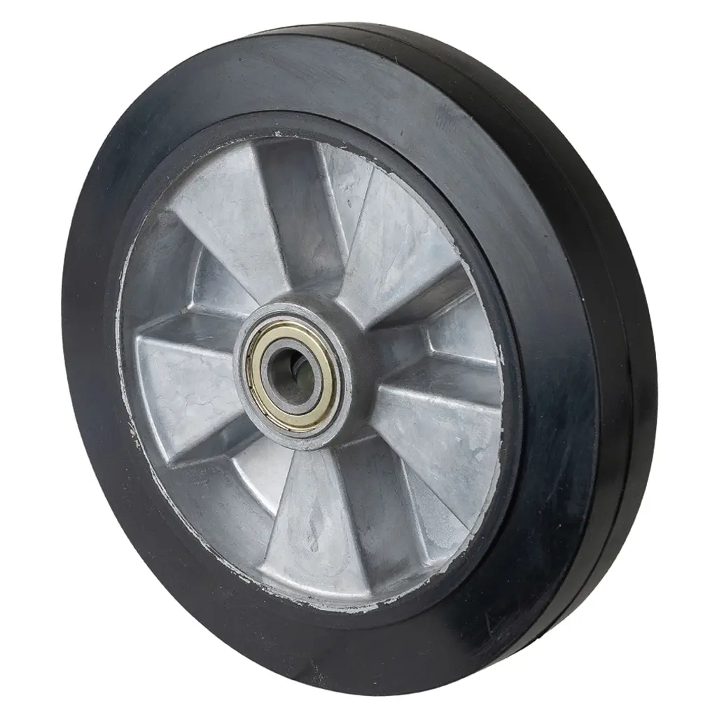B80.251 Wheel series 250mm black elastic rubber on aluminium centre 20mm bore hub length 60mm ball bearings 550kg