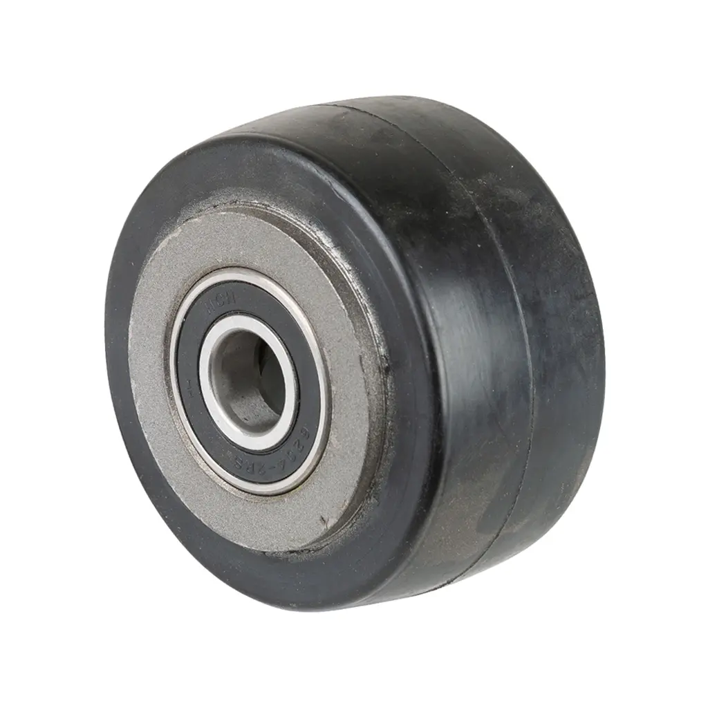 B81.101 Wheel series 100mm black elastic rubber on cast iron centre 20mm bore hub length 60mm ball bearings 210kg