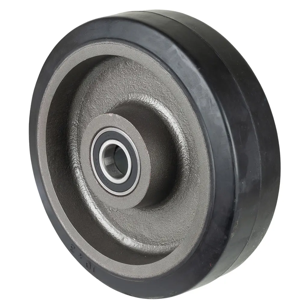 B81.253 Wheel series 250mm black elastic rubber on cast iron centre 30mm bore hub length 82mm ball bearings 750kg