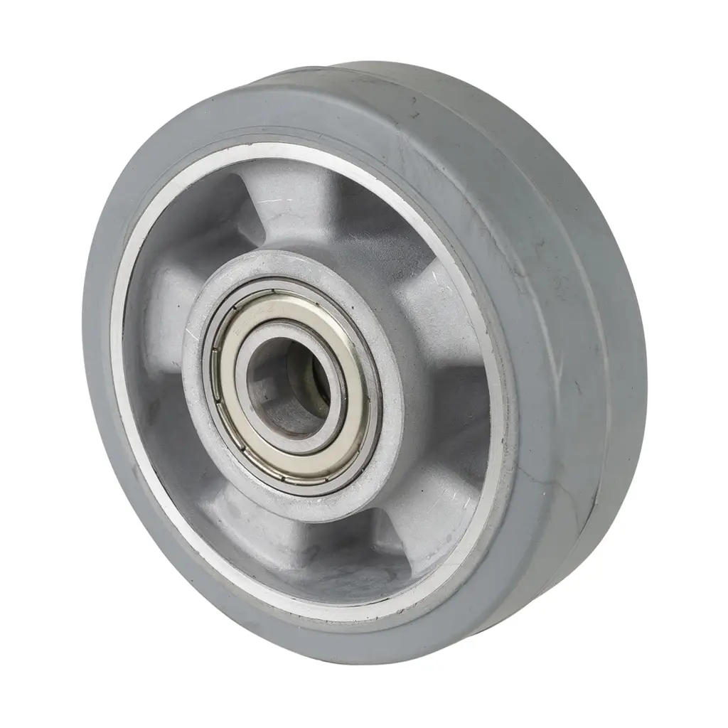B83.126 Wheel series 125mm grey elastic rubber on aluminium centre 20mm bore hub length 45mm ball bearings 200kg