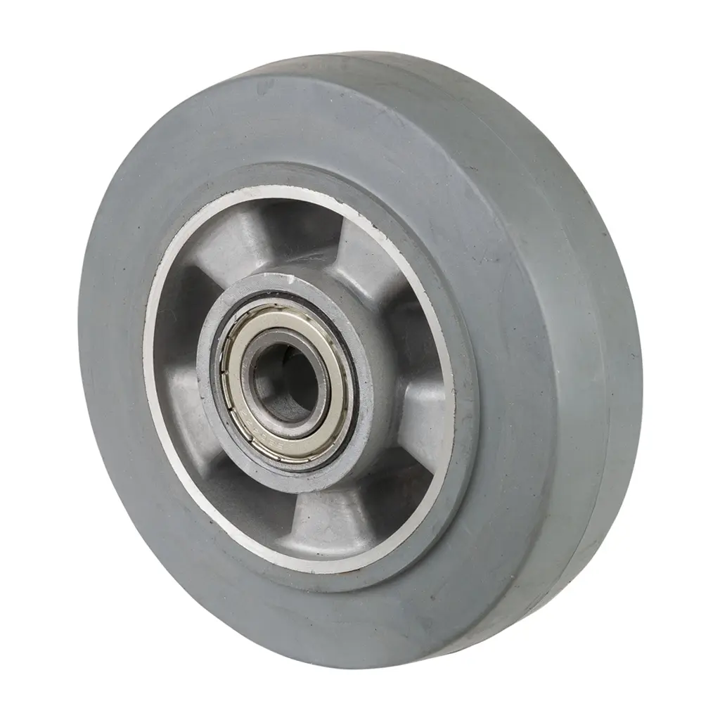 B83.160 Wheel series 160mm grey elastic rubber on aluminium centre 20mm bore hub length 60mm ball bearings 350kg