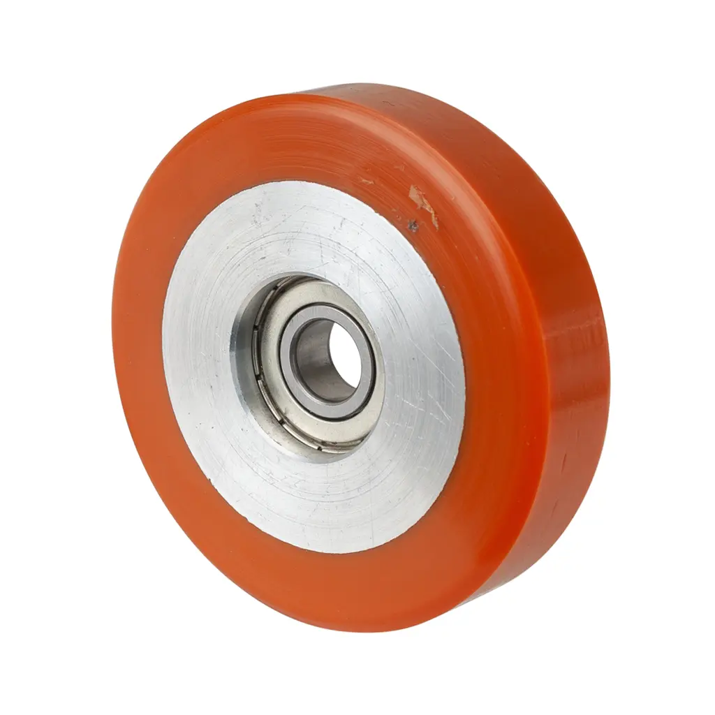 B90.080 Wheel series 80mm brown Prothane® polyurethane on aluminium centre 12mm bore hub length 20mm ball bearing 120kg