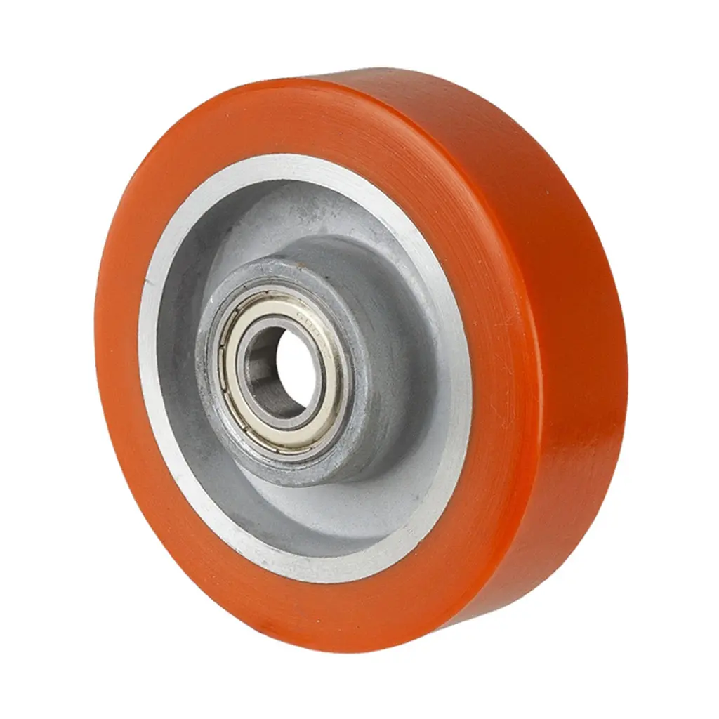 B90.100 Wheel series 100mm brown Prothane® polyurethane on aluminium centre 15mm bore hub length 40mm ball bearing 200kg