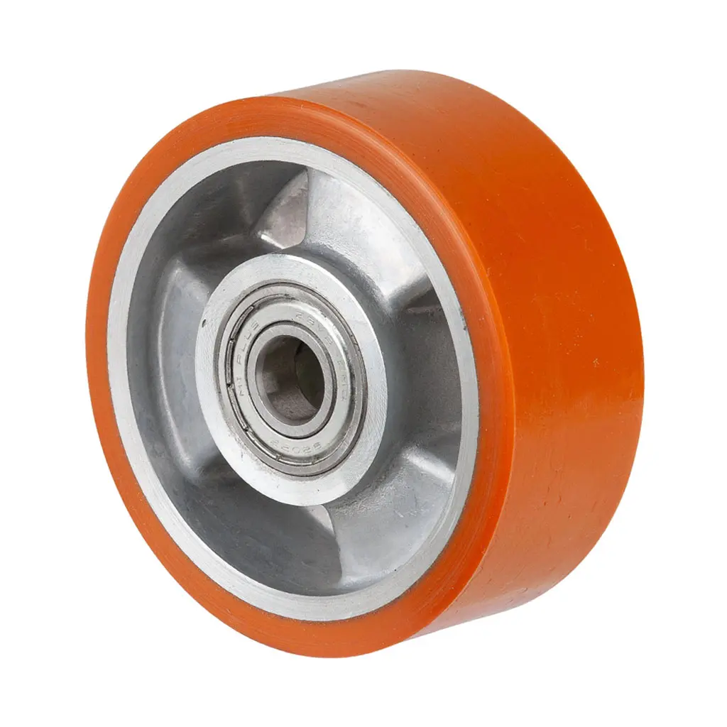 B90.101 Wheel series 100mm brown Prothane® polyurethane on aluminium centre 15mm bore hub length 40mm ball bearing 280kg
