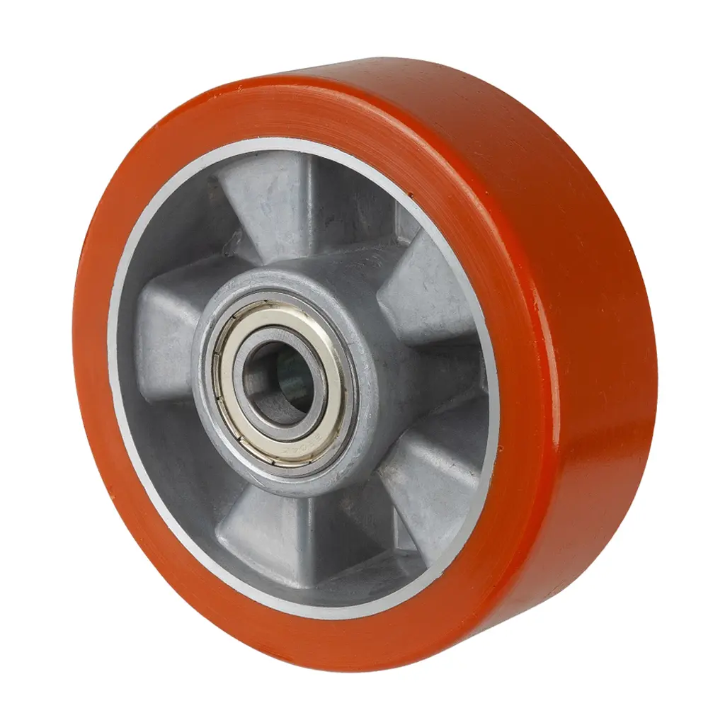 B90.152 Wheel series 150mm brown Prothane® polyurethane on aluminium centre 20mm bore hub length 60mm ball bearing 550kg