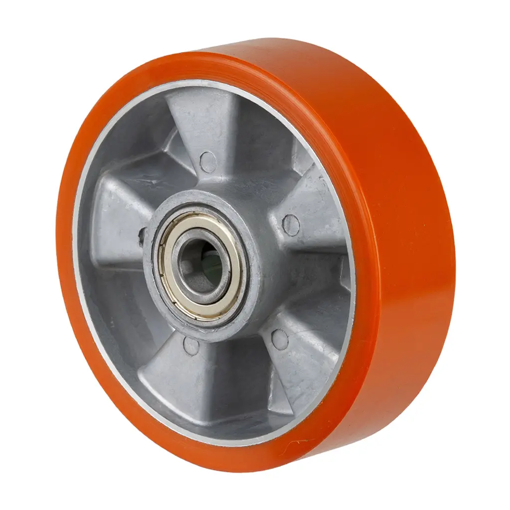 B90.160 Wheel series 160mm brown Prothane® polyurethane on aluminium centre 20mm bore hub length 60mm ball bearing 600kg