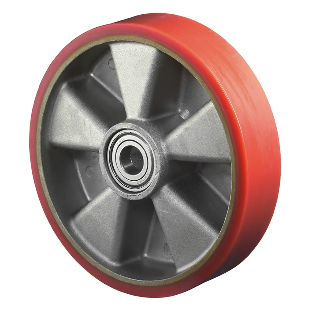 B90.200 Wheel series 200mm brown Prothane® polyurethane on aluminium centre 20mm bore hub length 60mm ball bearing 800kg
