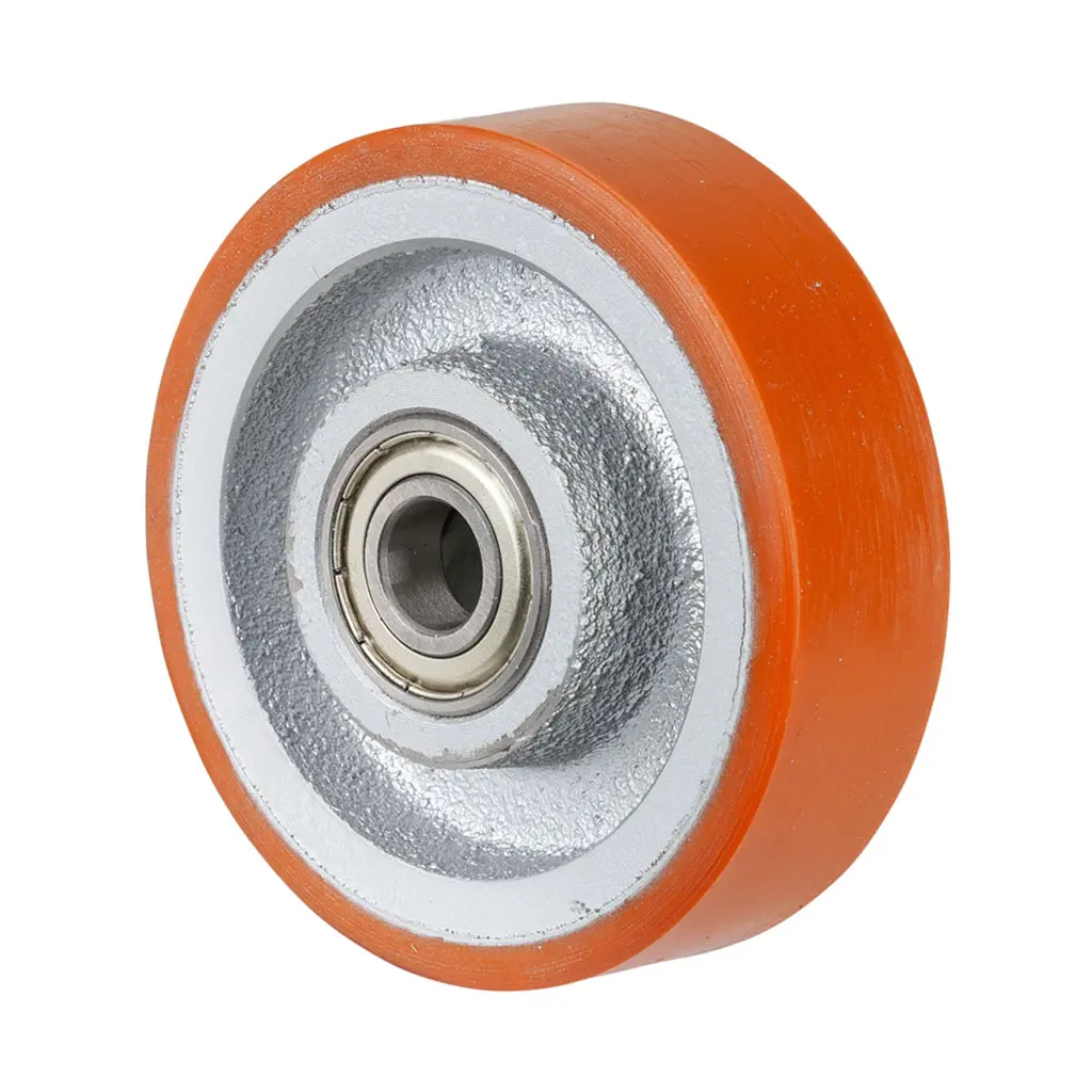 C10.102 Wheel series 100mm brown Prothane® polyurethane on cast iron centre 15mm bore hub length 39mm ball bearing 250kg