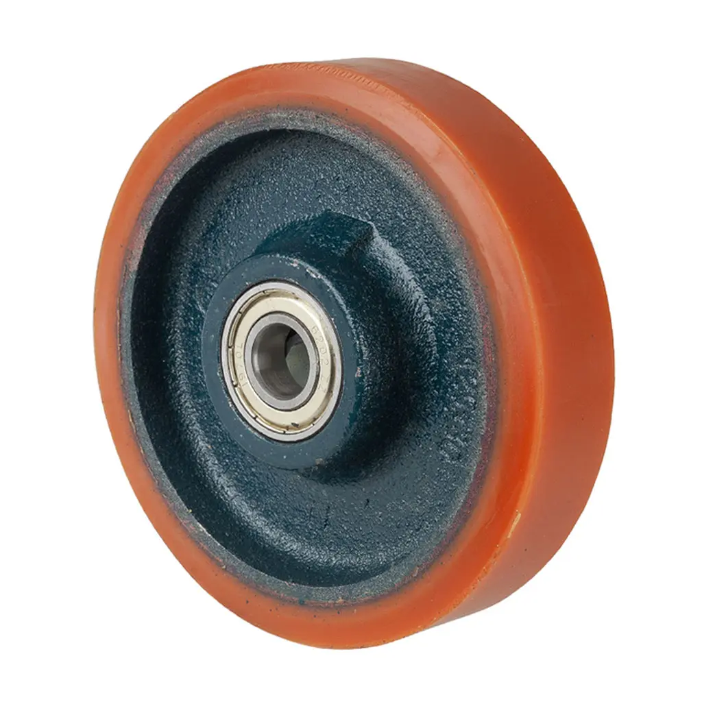 C10.125 Wheel series 125mm brown Prothane® polyurethane on cast iron centre 15mm bore hub length 39mm ball bearing 300kg