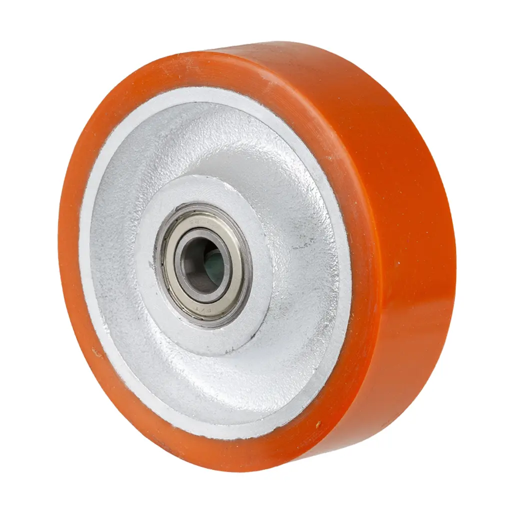 C10.160 Wheel series 160mm brown Prothane® polyurethane on cast iron centre 20mm bore hub length 60mm ball bearing 850kg