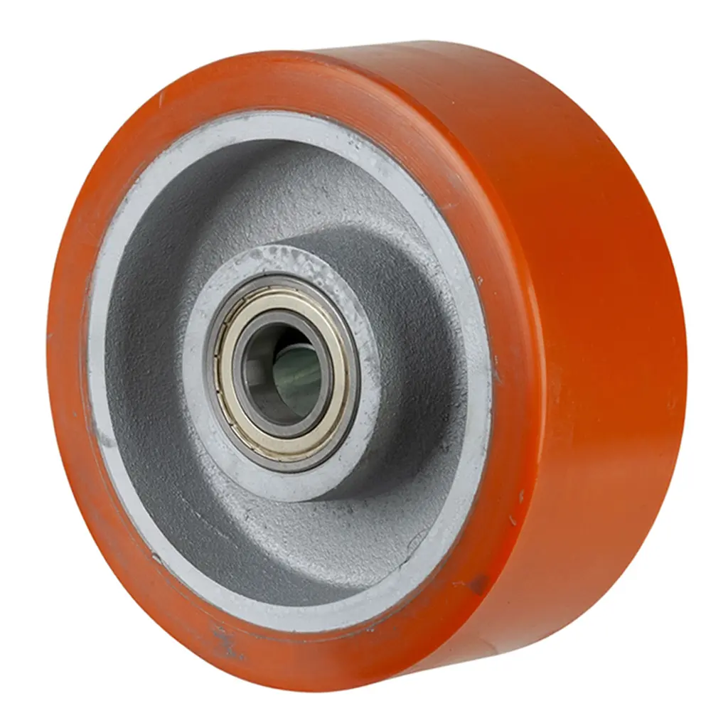 C10.202 Wheel series 200mm brown Prothane® polyurethane on cast iron centre 30mm bore hub length 80mm ball bearing 1400kg