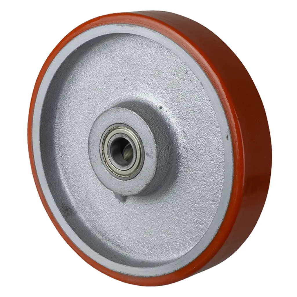 C10.250 Wheel series 250mm brown Prothane® polyurethane on cast iron centre 25mm bore hub length 60mm ball bearing 1200kg