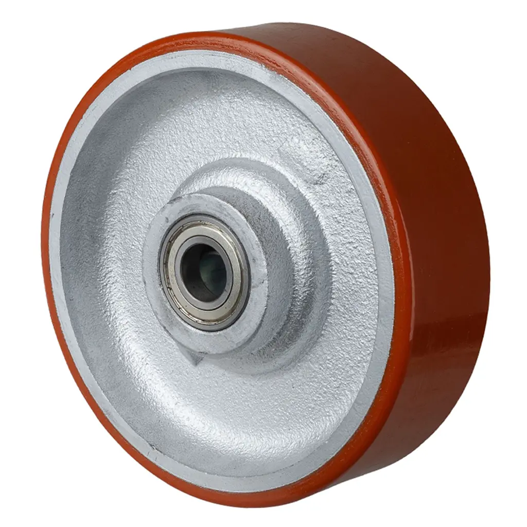 C10.257 Wheel series 250mm brown Prothane® polyurethane on cast iron centre 30mm bore hub length 82mm ball bearing 1600kg