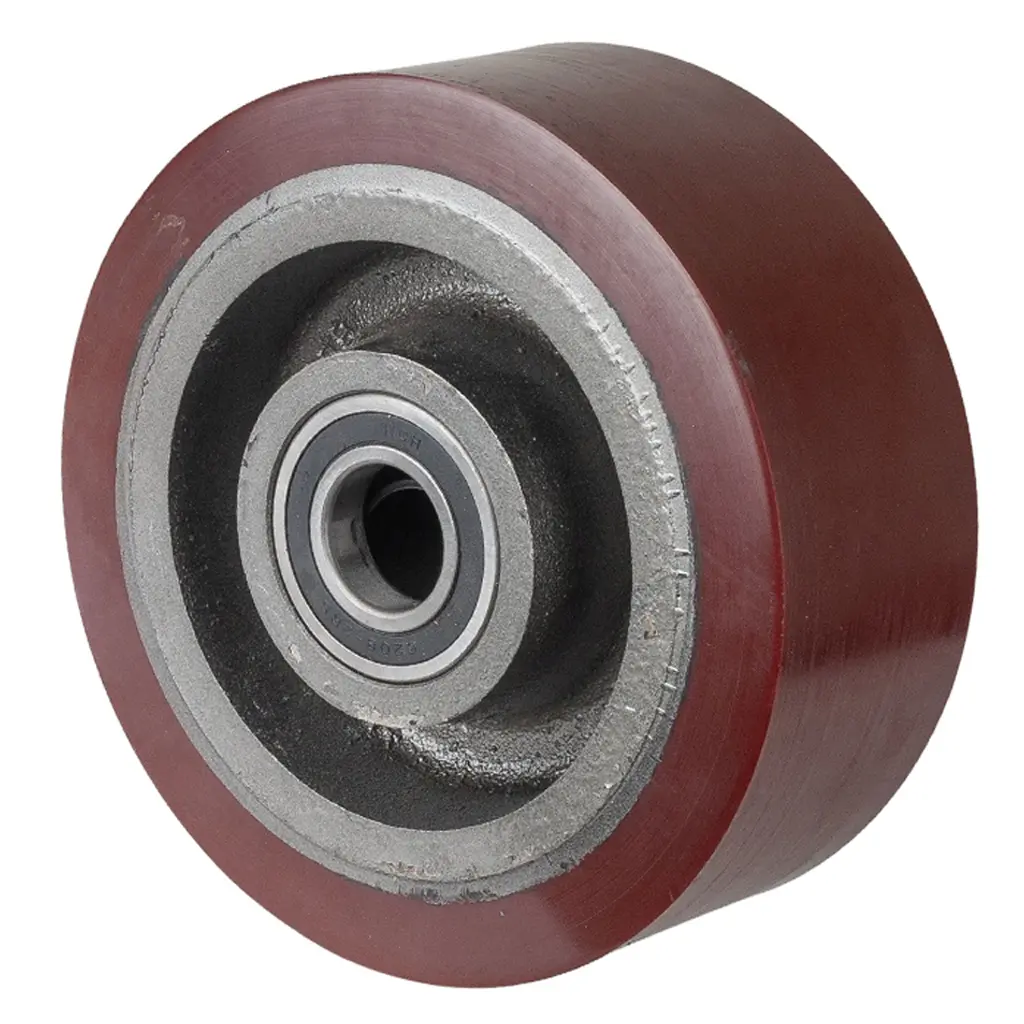 C10.259 Wheel series 250mm brown Prothane® polyurethane on cast iron centre 40mm bore hub length 108mm ball bearing 2200kg