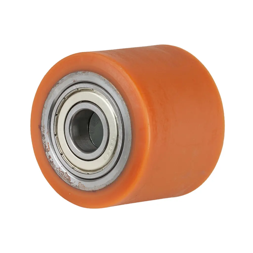 C40.75.20 Wheel series Pallet truck roller 75x62mm brown polyurethane on steel centre 20mm bore, width over ball bearings 61.6mm, 470kg