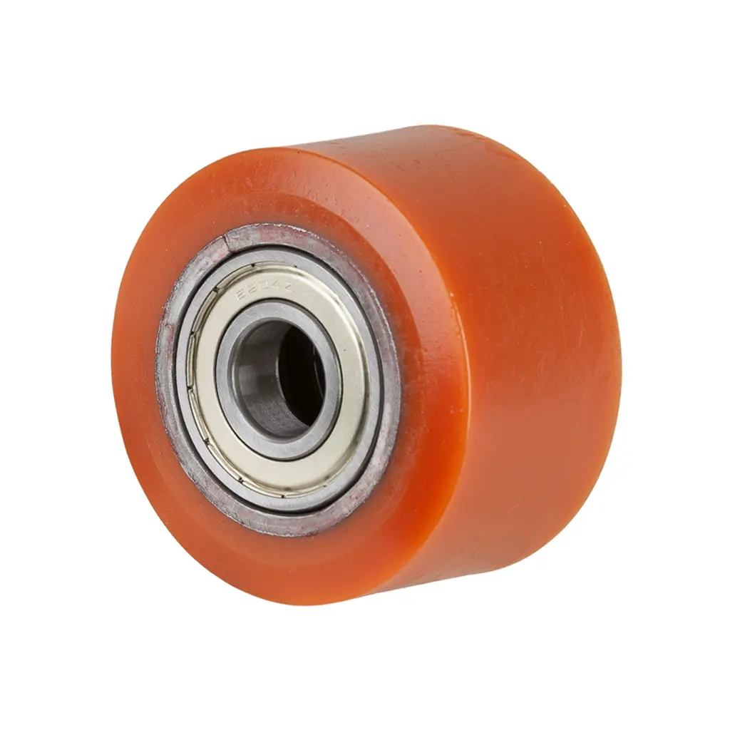 C40.80.20 Wheel series Pallet truck roller 80x50mm brown polyurethane on steel centre 20mm bore, width over ball bearings 50mm, 460kg