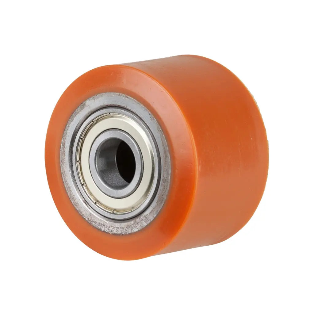 C40.80.20A Wheel series Pallet truck roller 80x54mm brown polyurethane on steel centre 20mm bore, width over ball bearings 54mm, 500kg