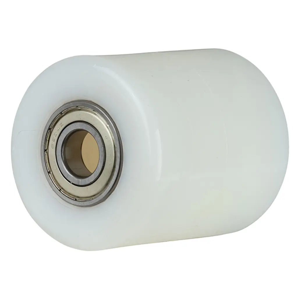 C45.85.20B Wheel series Pallet truck roller 85x100mm white nylon 20mm bore, width over ball bearings 100mm, 1000kg