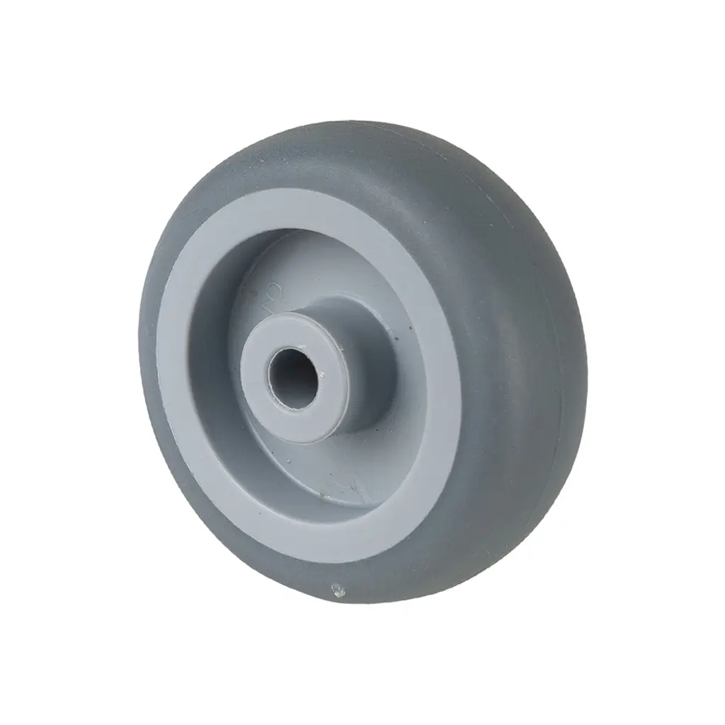 A80.054 Wheel series 50mm grey thermoplastic rubber on polypropylene centre 6mm bore hub length 22mm plain bearing 50kg