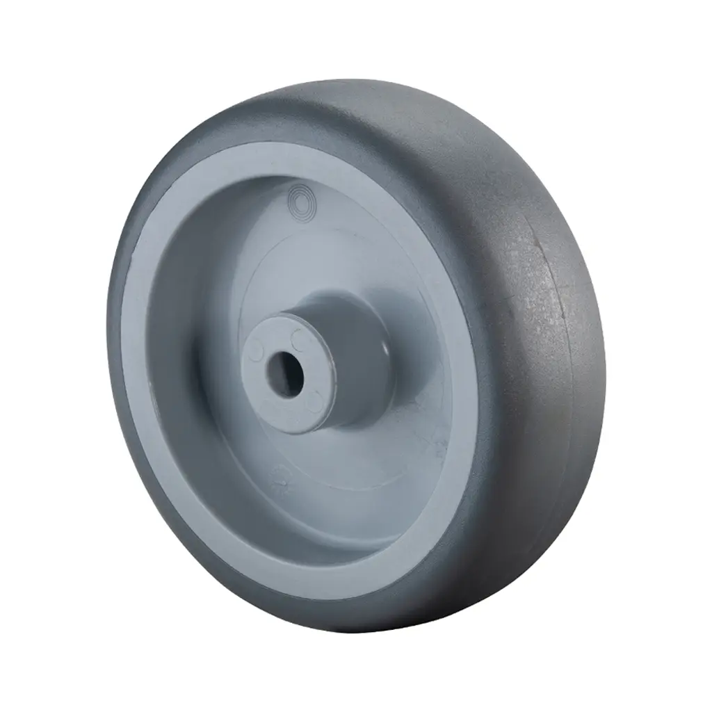 A80.078 Wheel series 75mm grey thermoplastic rubber on polypropylene centre 6mm bore hub length 28mm plain bearing 60kg