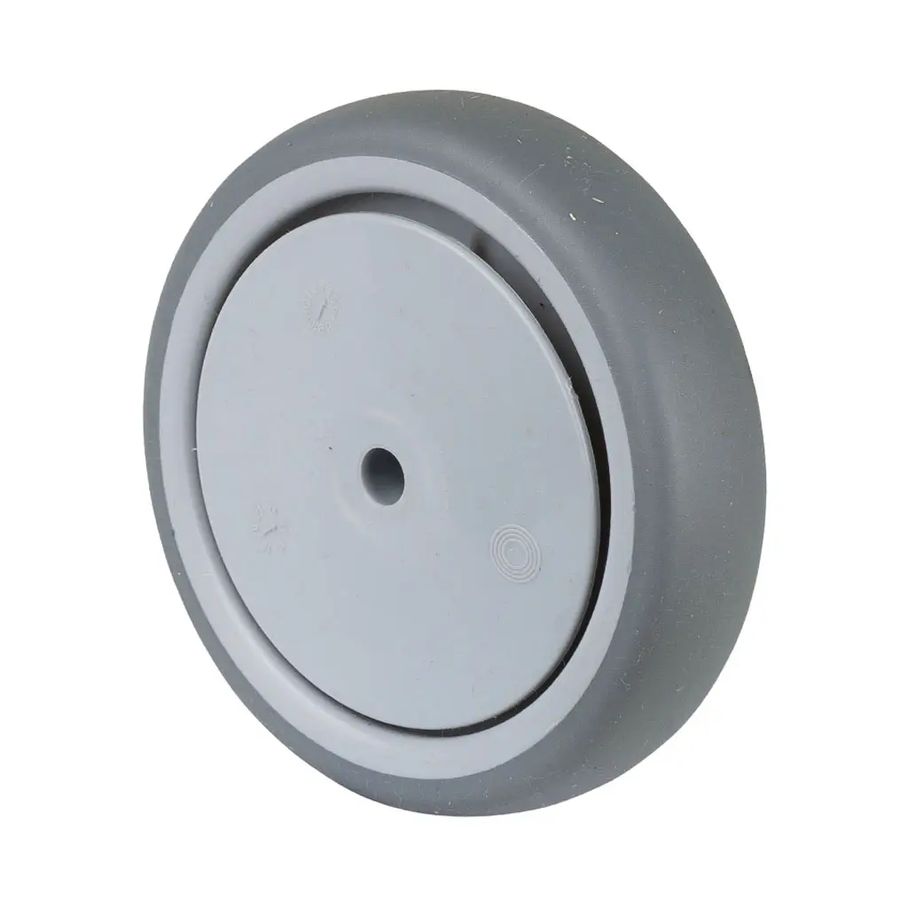 A85.105 Wheel series 100mm grey thermoplastic rubber on polypropylene centre 8mm bore hub length 28mm single ball bearing 90kg