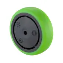A85.076.F004 Wheel series 75mm green thermoplastic rubber on polypropylene centre 6mm bore hub length 28mm single ball bearing 75kg