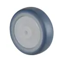 A85.076.F005 Wheel series 75mm light blue thermoplastic rubber on polypropylene centre 6mm bore hub length 28mm single ball bearing 75kg