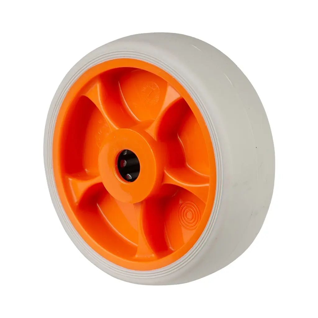 B44.101.F002 Wheel series 100mm light grey thermoplastic rubber on polypropylene centre 12mm bore hub length 40mm roller bearing 110kg