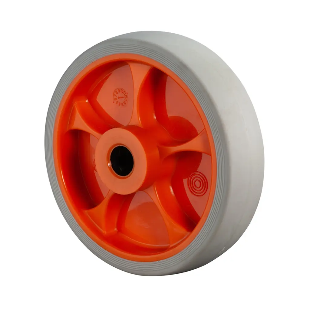 B44.126.F002 Wheel series 125mm light grey thermoplastic rubber on polypropylene centre 15mm bore hub length 50mm roller bearing 120kg