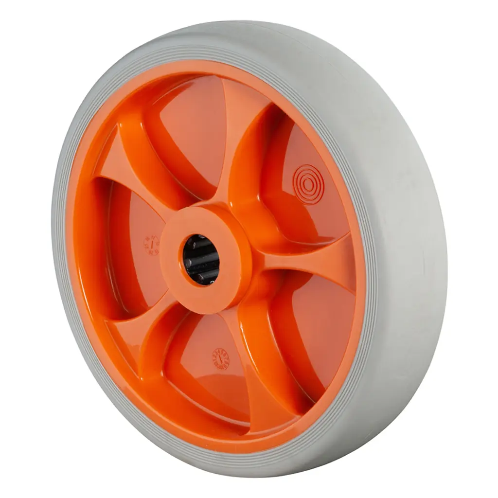 B44.201.F002 Wheel series 200mm light grey thermoplastic rubber on polypropylene centre 20mm bore hub length 60mm roller bearing 220kg