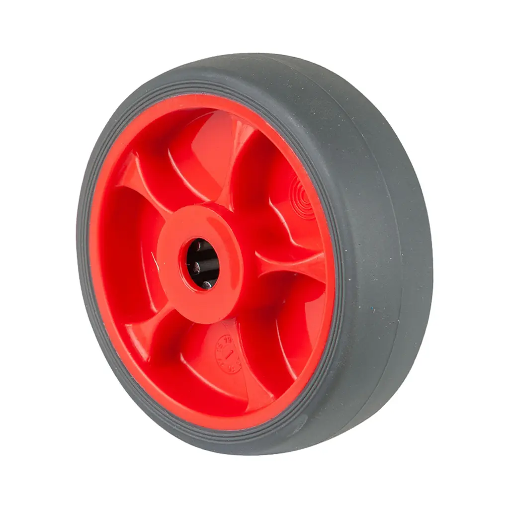 B44.101.F003 Wheel series 100mm grey thermoplastic rubber on polypropylene centre 12mm bore hub length 40mm roller bearing 110kg