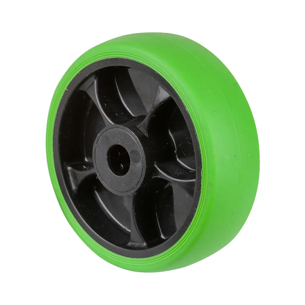 B44.101.F004 Wheel series 100mm green thermoplastic rubber on polypropylene centre 12mm bore hub length 40mm roller bearing 110kg